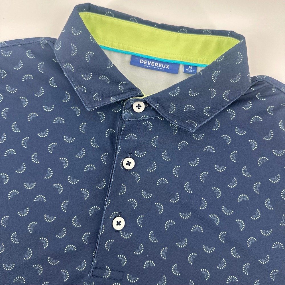 Devereux Shirt Mens Medium Navy Blue Fresca Geometric Fan Threads Golf‎ Polo